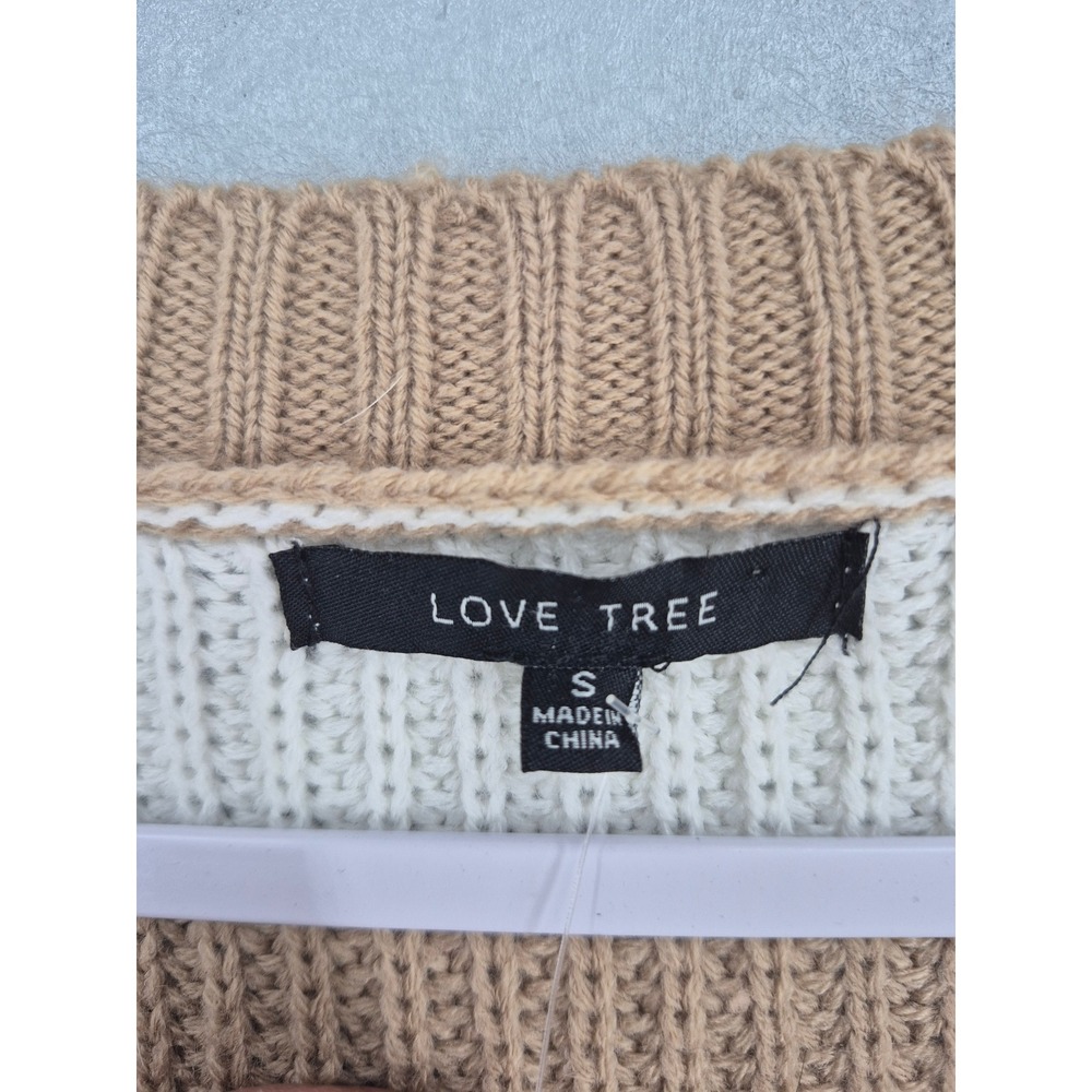 Love Tree Womens Cardigan Checkerboard Tan White Cropped Knit Button Front S - Picture 6 of 6